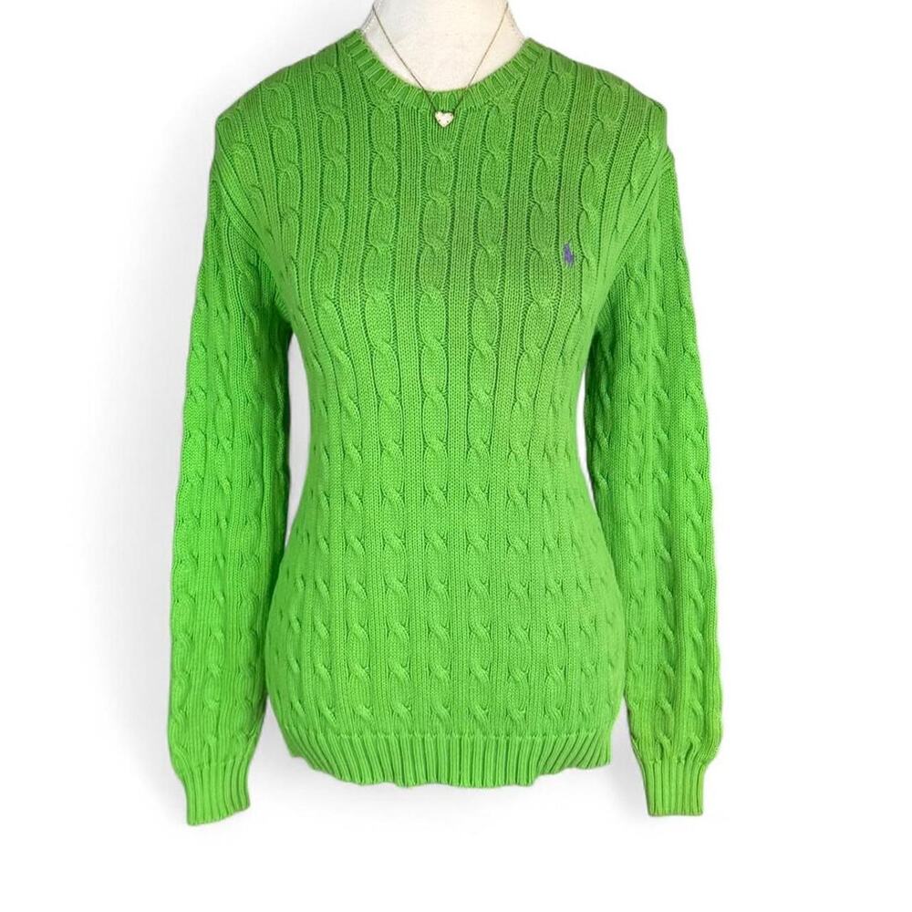 Ralph Lauren Sport green cable knit 100% cotton sweater in a Size Small
